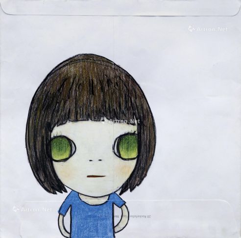 奈良美智 2005年作 无题 信封上彩色铅笔