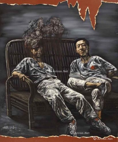 何森 1991年作 椅上的两人 油彩 画布