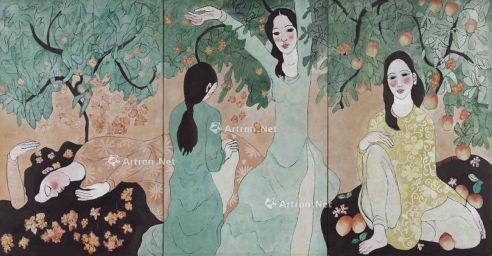 阮忠 2006年作 越南少女 漆 木板