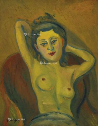 朱沅芷 约1930-1940年代作 扶手椅上的半身裸女 油彩 木板