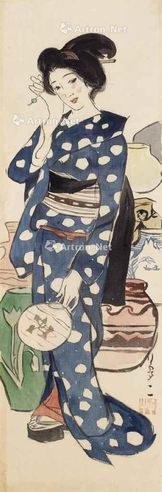 竹久梦二 壶屋之女 日本颜料 绢本