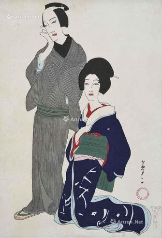 竹久梦二 梅川忠兵卫 木板 版画