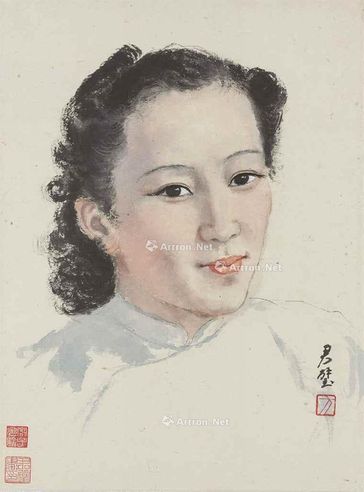 方君璧 1940年代作 汪文惺肖像 水墨 设色 纸本