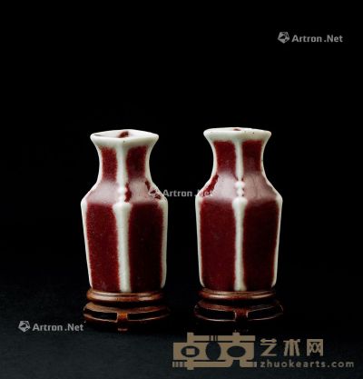 清代 红釉小瓶 （一对） 高6.7cm