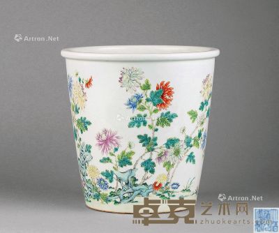 清代 粉彩菊石纹缸 直径22.5cm；高22.5cm