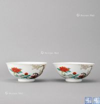清代 珐琅彩灵芝花卉纹碗 （一对）