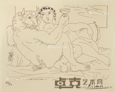 毕加索 美女与野兽版画 24×30cm