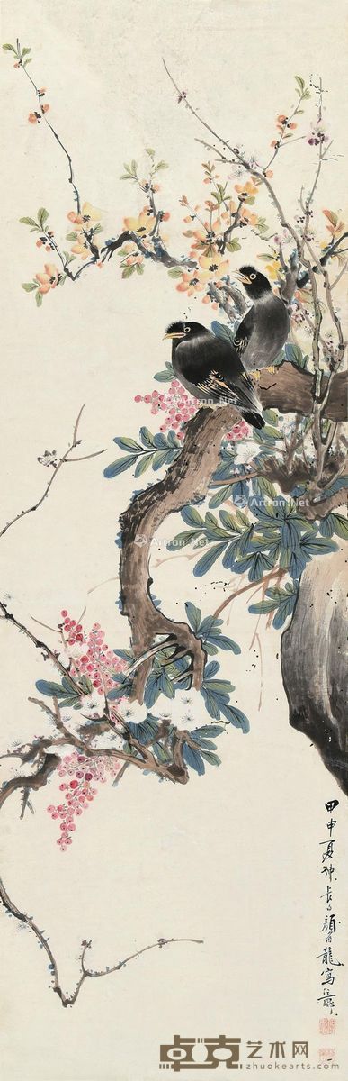 颜伯龙 春晓图 103×34cm