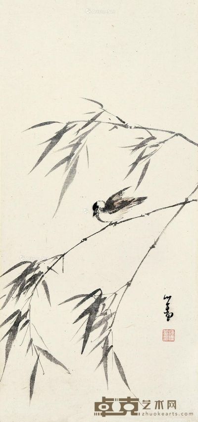 溥儒 翠鸟 59×28cm