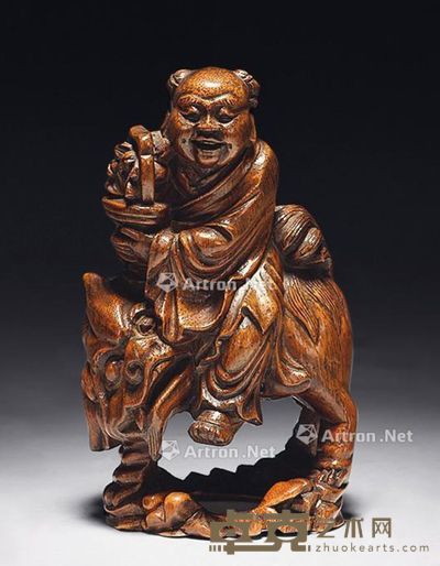 竹雕蓝采和摆件 16×9.6cm