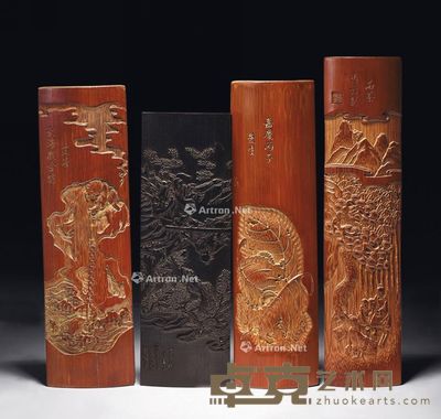 竹刻山水人物图臂搁 （一组） 长28.8cm；长26.6cm；长26cm；长24cm