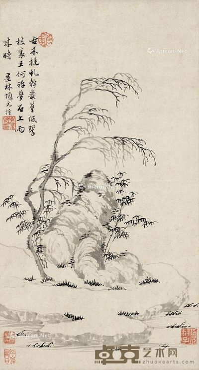 项元汴 虬枝丛篁 50×27cm