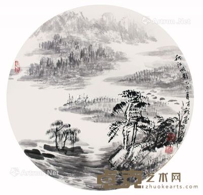 李百战 秋江帆影 42×42cm