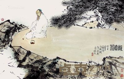 万岭 观鱼图 69×43cm