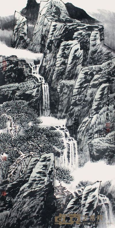 张廷禄 松山观瀑图 136×68cm