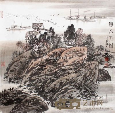 张廷禄 傍水人家 68×68cm