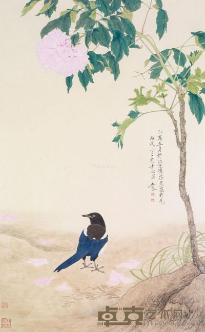 吴泰 牡丹喜鹊 105×60cm