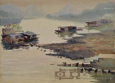 陈希旦 水上人家 39.3×54cm