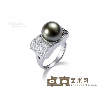 黑珍珠配钻石戒指 --