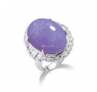 天然紫罗兰翡翠配钻石戒指