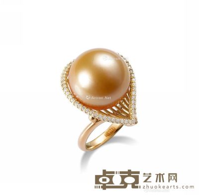 金珍珠配钻石戒指 --