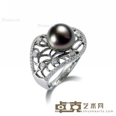 黑珍珠配钻石戒指 --
