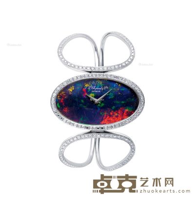 萧邦女装18K白金镶钻链带腕表 --