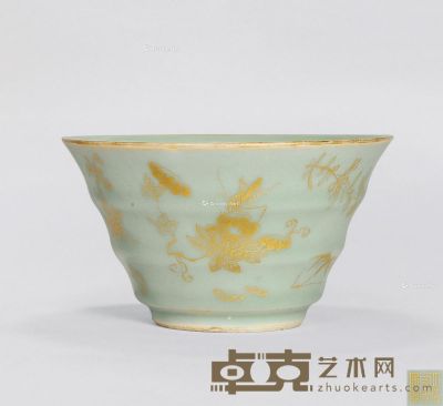 清咸丰 豆青釉描金竹节碗 直径13.8cm