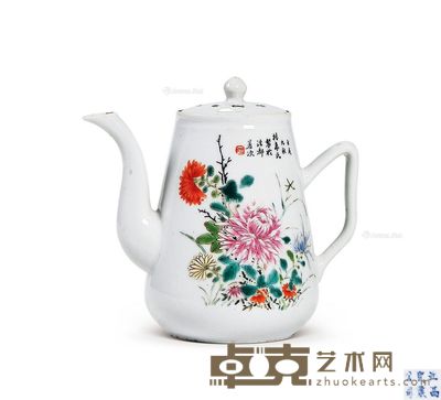 民国 粉彩花卉纹茶壶 高16.5cm