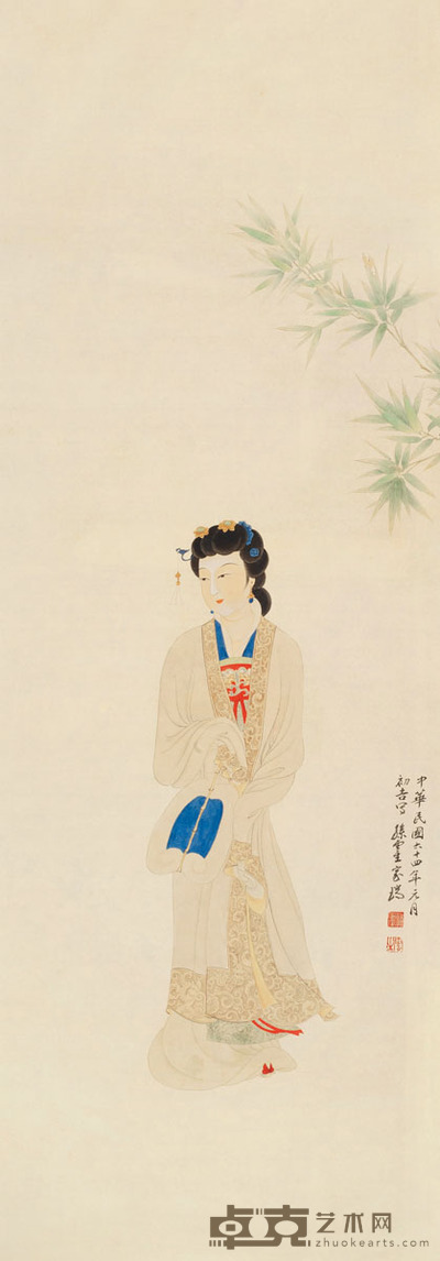 孙云生 美人执扇图 131×46cm