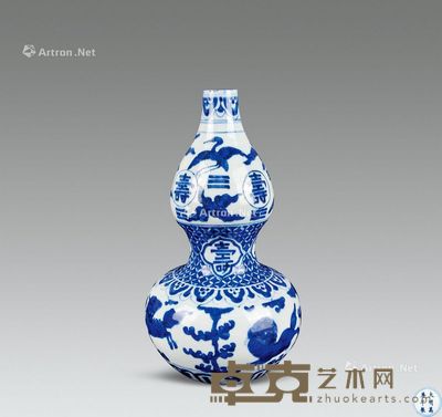明代 青花云鹤瑞兽葫芦瓶 高28cm