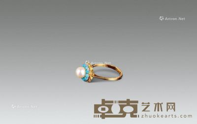 绿松珍珠K金戒指 0.68cm；重3.9g