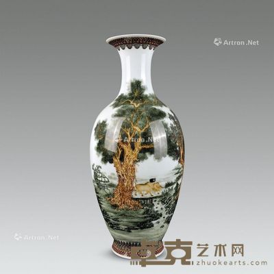 景德镇陶研所春牛图诗文大瓶 高60cm