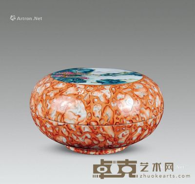 清代 大理石纹开光山水大印盒 直径18cm