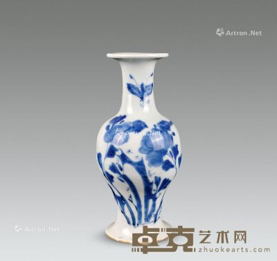 康熙 德化窑青花卉观音瓶 高19cm