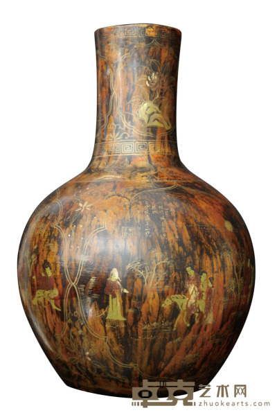 木胎彩绘描金天球瓶 H：57  口径：12