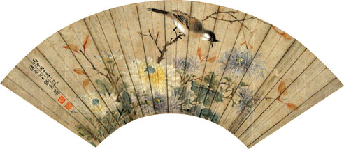 缪嘉惠 花鸟扇面