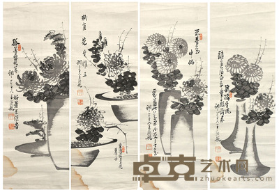 王济航 花卉四条屏 67*23*4