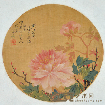 侯汝承 牡丹团扇 直径25cm
