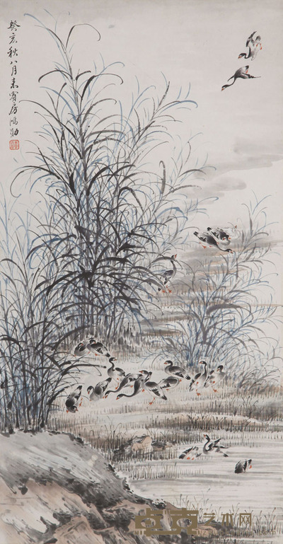 房鸿勋 芦雁图 35×66.5㎝