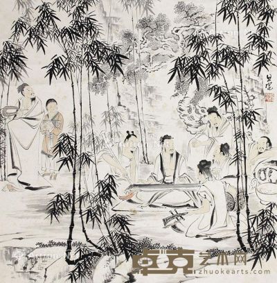 刘旦宅 山水人物 67×66cm