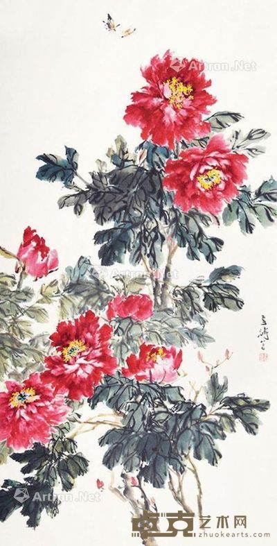 王雪涛 花开蝶舞 134×67cm