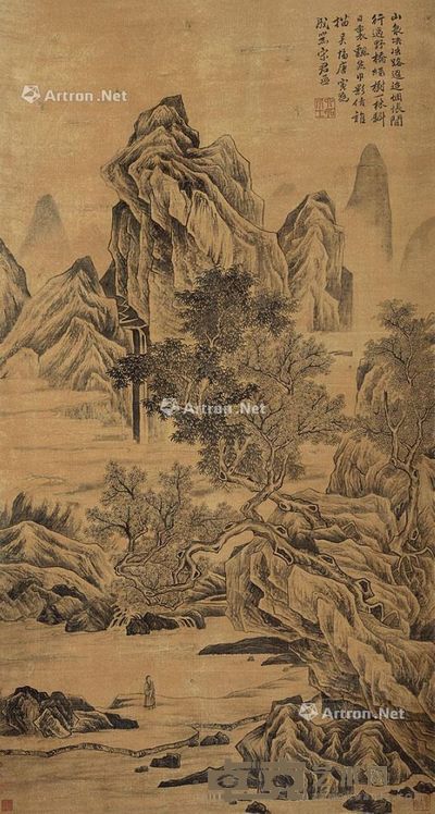 唐寅 秋山行吟 147×79cm