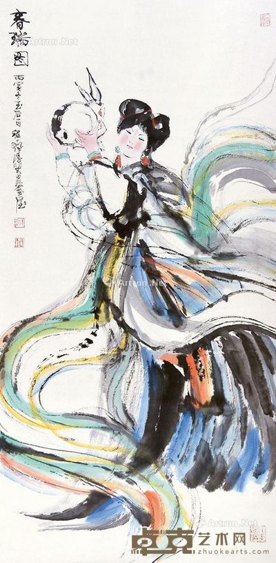 程十发 献瑞图 137×69cm