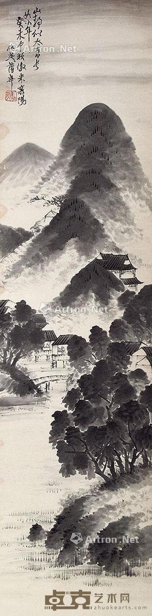 蒲华 幽山村居图 175×45cm