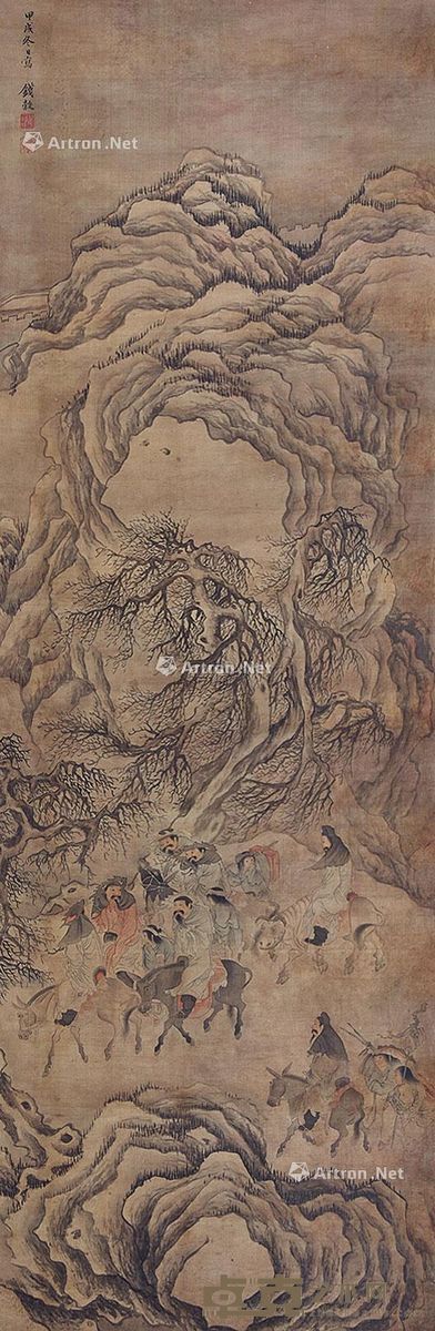 钱毂 雪山行旅图 148×48cm
