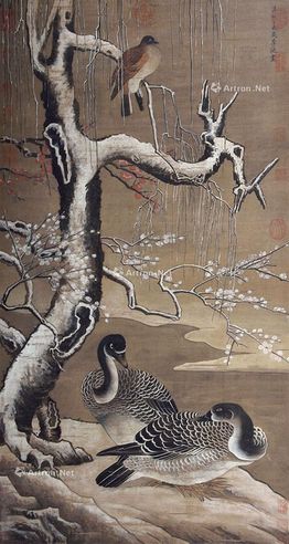 李迪 寒柳双禽