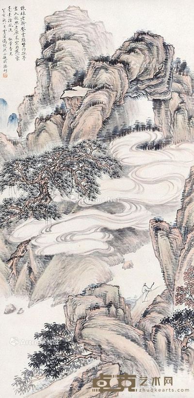 冯超然 秋林策杖 68×32cm