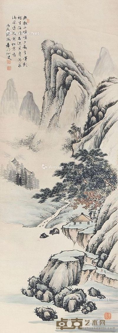 华明仙史 溪山茅亭 135×47cm