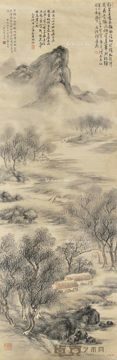 石溪 山水 126×41cm